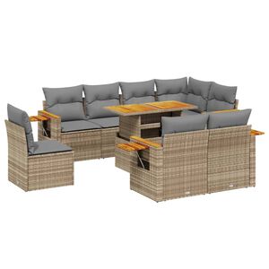 vidaXL sofas&aelig;t til haven 9 dele med hynder polyrattan beige