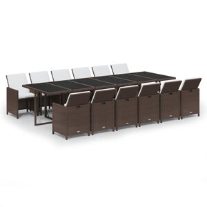 vidaXL spisebordss&aelig;t til haven med hynder 13 dele polyrattan brun