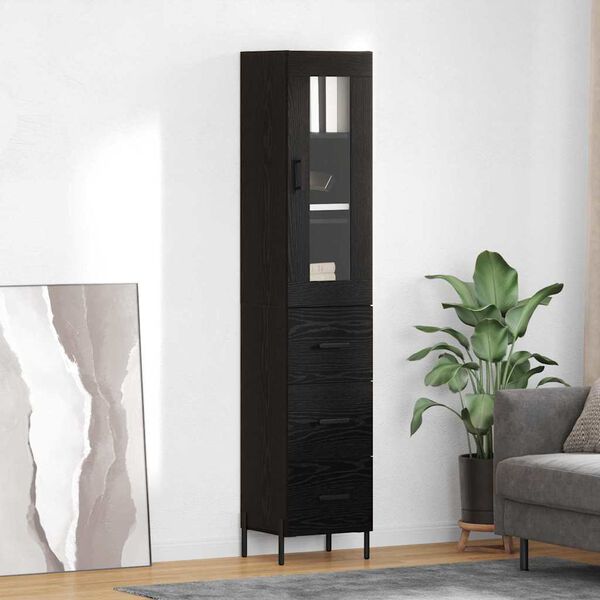 vidaXL Highboard med skuffe Sort eg 34,5 x 34 x 180 cm Konstrueret tr&aelig;