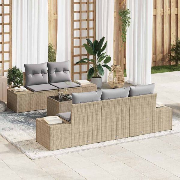 vidaXL Havesofa Sæt med pude 6 pcs Beige polyrattan