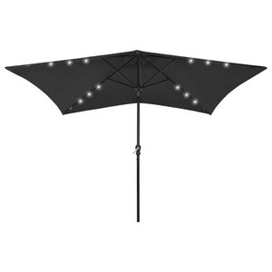 vidaXL parasol med LED-lys og st&aring;lstang 2x3 m sort