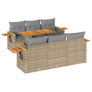 vidaXL sofas&aelig;t til haven 7 dele med hynder polyrattan akacietr&aelig; beige