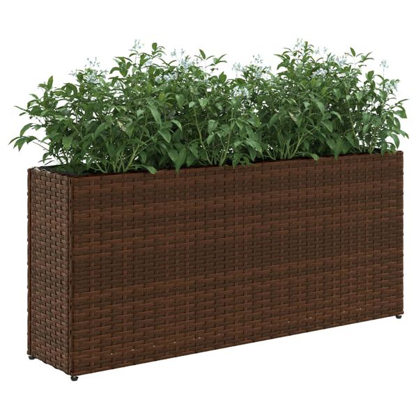 vidaXL plantekasse med hjul og 2 krukker 90x20x40 cm polyrattan brun