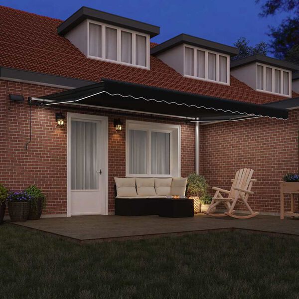 vidaXL Utr&aelig;kkelig Markise med LED -strimmellys Sort 450 &times;350 cm Stof