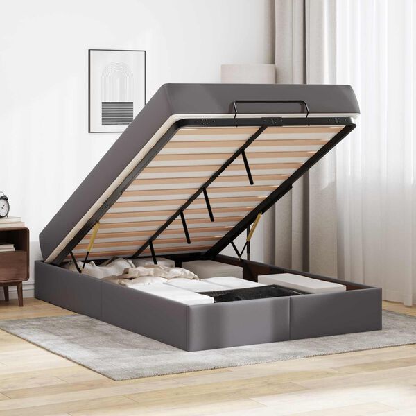 vidaXL Sengeramme med madras med madras 2 pcs Gr&aring; PVC