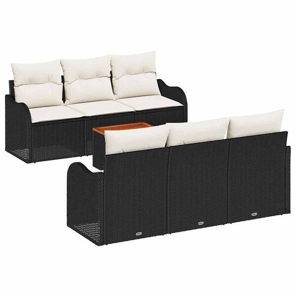vidaXL Havesofa S&aelig;t med pude 7 pcs Sort polyrattan