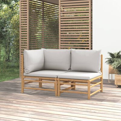 vidaXL loungesæt til haven 2 dele med lysegrå hynder bambus