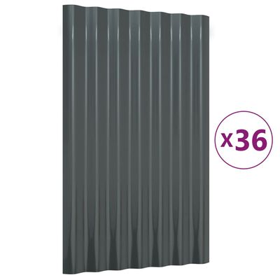 vidaXL tagplader 36 stk. 60x36 cm pulverlakeret stål antracitgrå