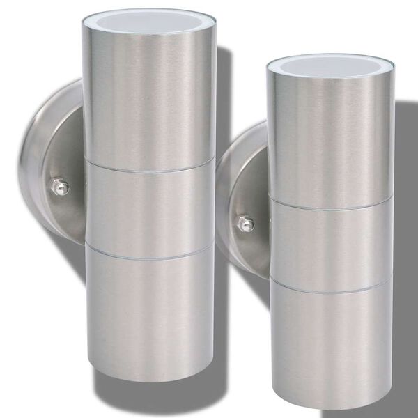 vidaXL udend&oslash;rs LED v&aelig;glamper 2 stk. rustfrit st&aring;l op/nedadvendt