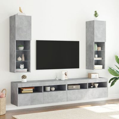 vidaXL tv-bord med LED-lys 30,5x30x102 cm betongrå