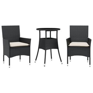 vidaXL spisebordss&aelig;t til haven 3dele m. hynder polyrattan og glas sort