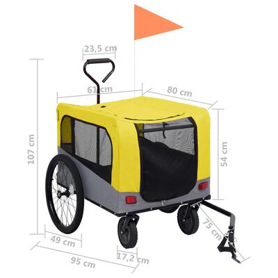 vidaXL 2-i-1 cykelanhænger og klapvogn til kæledyr gul og grå
