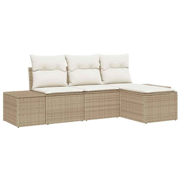 vidaXL Havesofa S&aelig;t med pude 4 pcs Beige og creme polyrattan