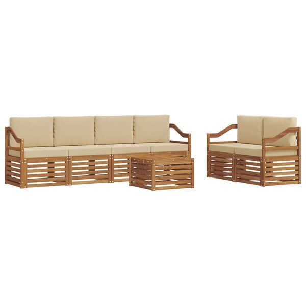 vidaXL Udend&oslash;rs sofagruppe 7 pcs Naturlig og Beige Massivt Akacietr&aelig;