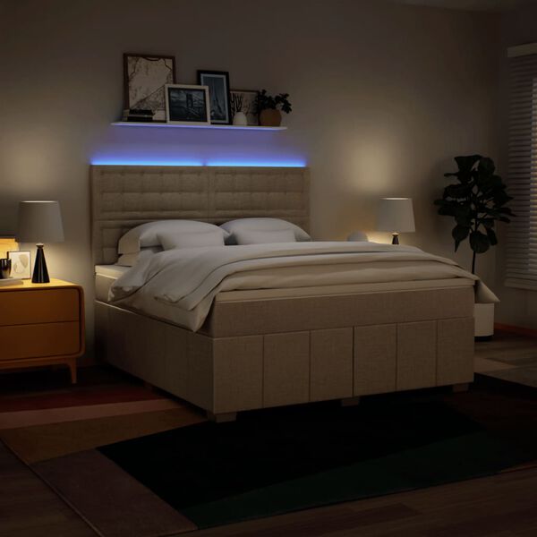 vidaXL kontinentalseng med madras 180x200 cm stof cremefarvet