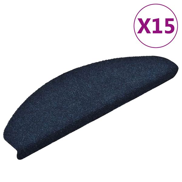 vidaXL trappemåtter selvklæbende 15 stk. 65x21x4 cm marineblå halvrund store