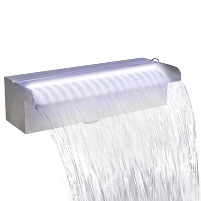vidaXL rektangulær vandfaldsfontæne med LED-lys rustfrit stål 30 cm