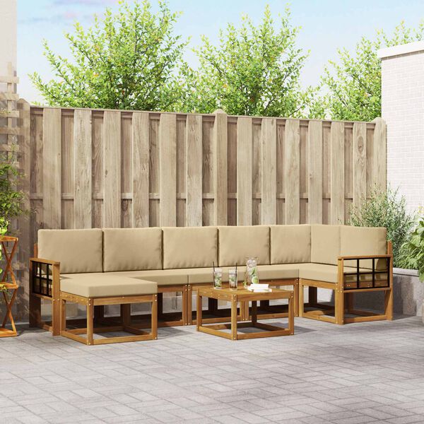 vidaXL Udend&oslash;rs sofagruppe med pude 8 pcs Naturlig og Beige