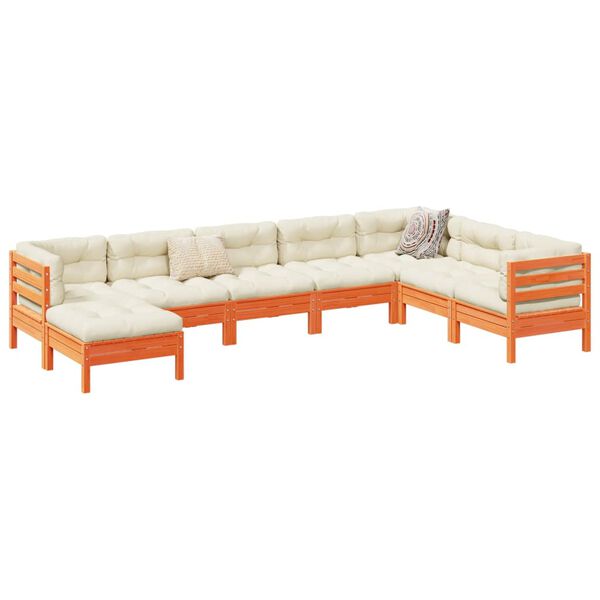 vidaXL sofasæt til haven 8 dele med hynder massivt fyr gyldenbrun