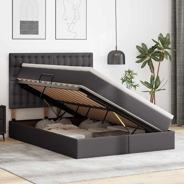 vidaXL Seng med opbevaring og LED Grå 140 x 200 cm Faux læder