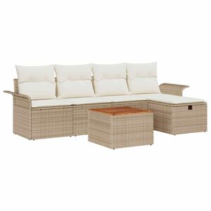 vidaXL Havesofa S&aelig;t med pude med opbevaring 6 pcs Beige Poly rattan
