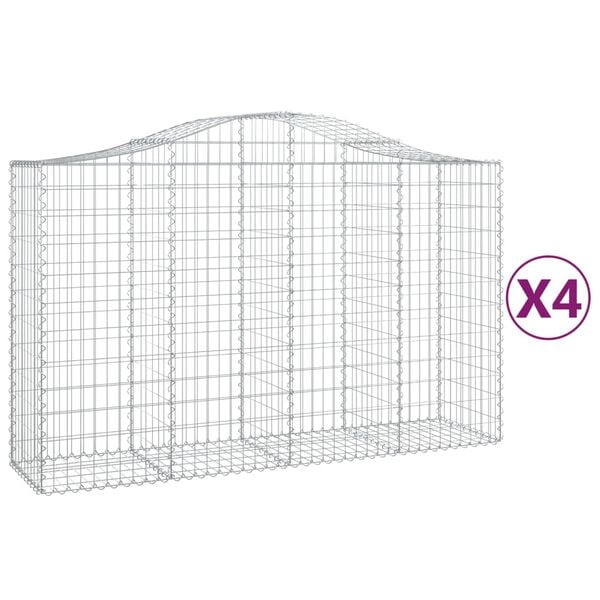 vidaXL buede gabionkurve 4 stk. 200x50x120/140 cm galvaniseret jern