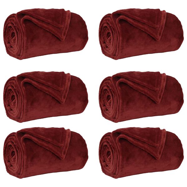 vidaXL Kastet&aelig;pper 6 pcs Bordeaux R&oslash;d 220 x 240 cm Fleece
