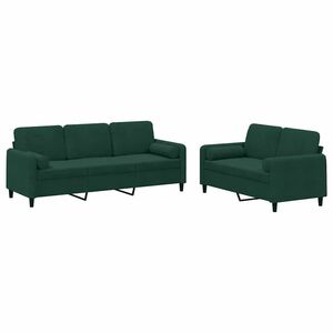 vidaXL sofas&aelig;t 2 dele med puder velour m&oslash;rkegr&oslash;n