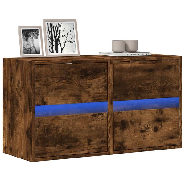 vidaXL v&aelig;gh&aelig;ngte tv-borde 2 stk. med LED-lys 41x31x45 cm r&oslash;get eg