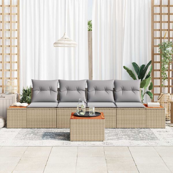 vidaXL Havesofa S&aelig;t med pude med opbevaring 5 pcs Beige Poly rattan