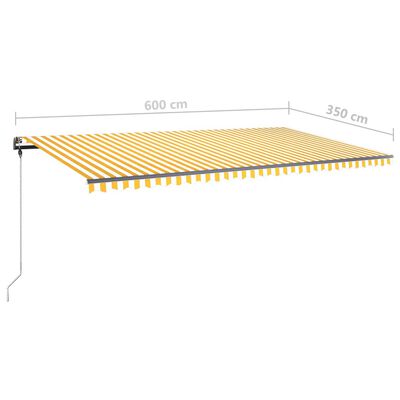 vidaXL markise m. LED-lys 600x350 cm manuel betjening gul og hvid