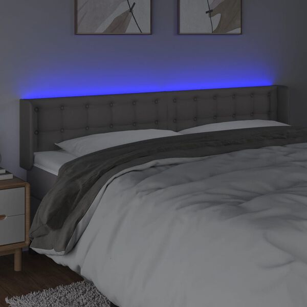 vidaXL sengegavl med LED-lys 183x16x78/88 cm kunstl&aelig;der gr&aring;