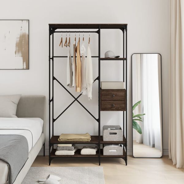 vidaXL kl&aelig;deskab med skuffer 100x40x180 cm konstrueret tr&aelig; brunt eg