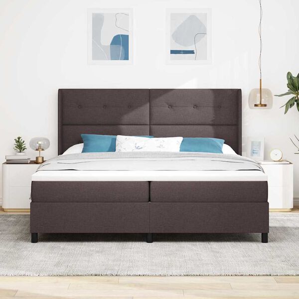vidaXL Box spring seng med madras M&oslash;rkebrun 200 x 200 cm Stof