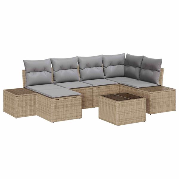 vidaXL Havesofa S&aelig;t med pude 7 pcs Beige og gr&aring; polyrattan