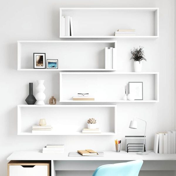 vidaXL v&aelig;gh&aelig;ngte kubehylder 4 stk. 100x15x30 cm konstrueret tr&aelig; hvid