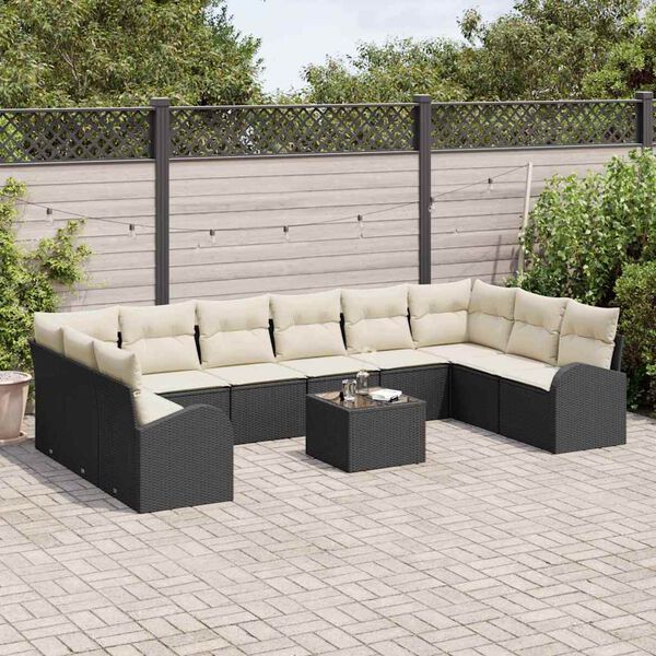 vidaXL Sofa Sæt med pude 11 pcs Sort Polyrattan