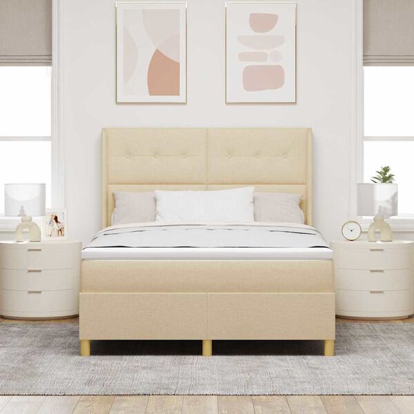 vidaXL Box spring seng med madras Creme 140 x 190 cm Stof