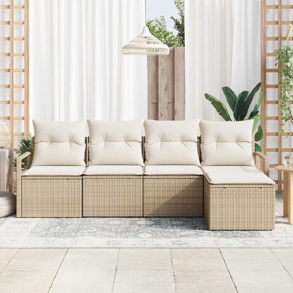vidaXL Sofa S&aelig;t med pude 5 pcs Beige og creme polyrattan