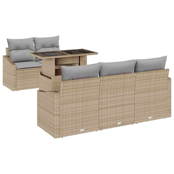 vidaXL Havesofa S&aelig;t med pude med opbevaring 6 pcs Beige polyrattan