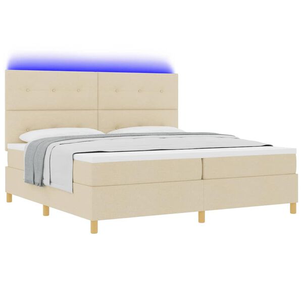 vidaXL LED Box Spring Bed med madras Creme 200 x 200 cm Stof