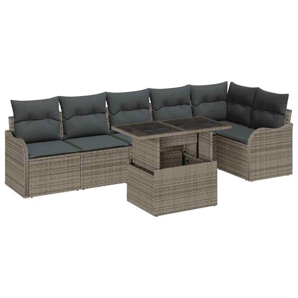 vidaXL Sofa S&aelig;t med pude 7 pcs Gr&aring; Poly rattan