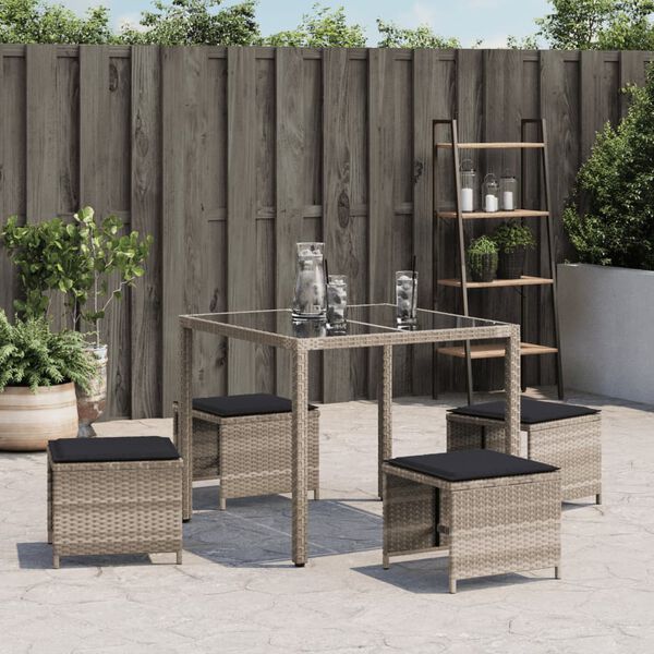 vidaXL haveskamler 4 stk. med hynder 40x40x35 cm polyrattan lysegrå