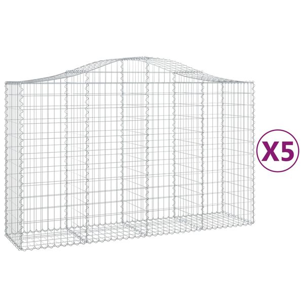 vidaXL buede gabionkurve 5 stk. 200x50x120/140 cm galvaniseret jern