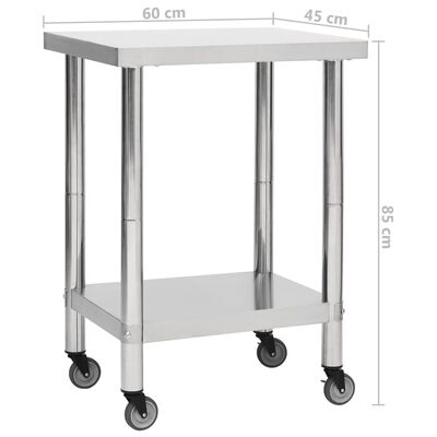 vidaXL arbejdsbord med hjul til køkken 60x45x85 cm rustfrit stål