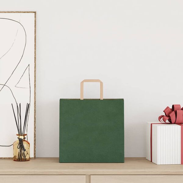 vidaXL papirposer 50 stk. med h&aring;ndtag 26x17x25 cm gr&oslash;n