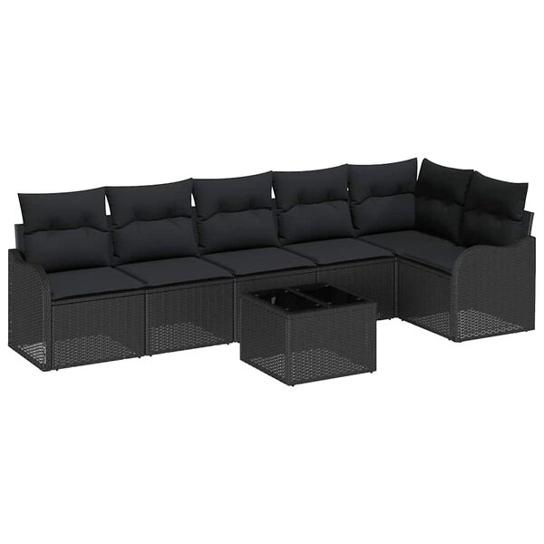 vidaXL Havesofa Sæt 7 pcs Sort polyrattan