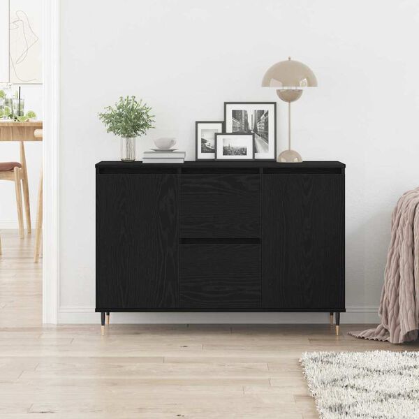vidaXL Sideboard med skuffe Sort eg 101,5 x 35 x 70 cm Konstrueret træ