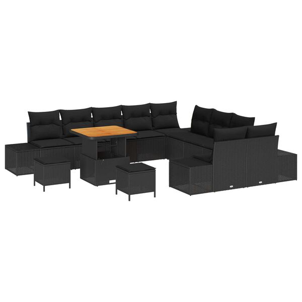 vidaXL Havesofa S&aelig;t med pude med opbevaring 13 pcs Sort Poly rattan