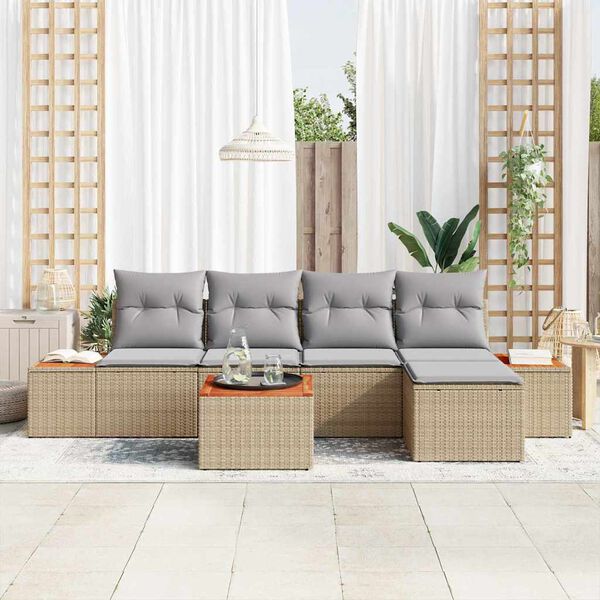 vidaXL Havesofa S&aelig;t med pude 6 pcs Beige Poly rattan